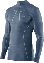 FALKE technisch wool-tech rits O-hals long sleeve blauw - maat S