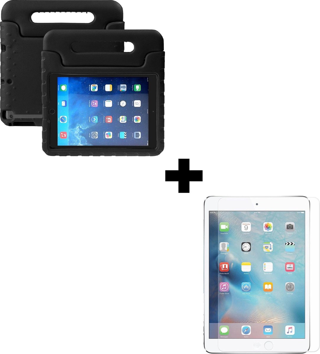 Hoesje - Geschikt voor Apple iPad Mini 1/2/3 (2012/2013/2014) - 7.9 inch - 1e/2e/3e Generatie - Met Screenprotector - Kinderhoes - Shockproof Bumper - Kidsproof Case - Tablethoes - Kinder Hoes Cover - Zwart