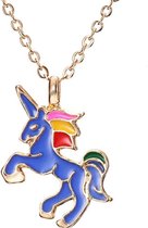 Ketting Unicorn / Eénhoorn Hanger Blauw - Cadeau voor Meisje - 40 + 7 cm Verstelbaar - Goudkleurig – Incl. Cadeauverpakking