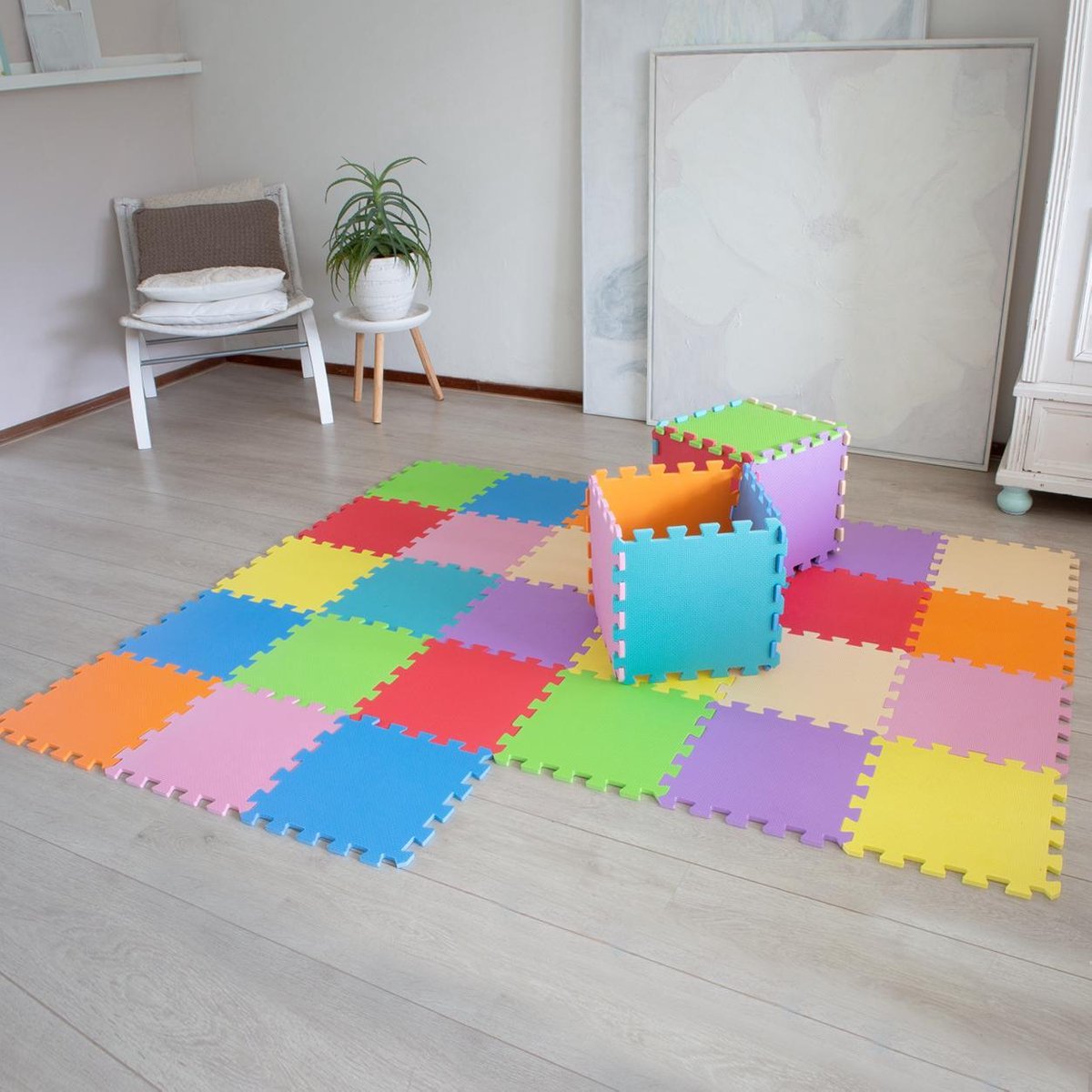 LifeGoods Multicolor Speelmat XL - 36-delig Puzzel van Schuim Vloer Tegels in 9 Kleuren - 180x180 cm - Zacht en Dik EVA Foam - Antislip en Waterafstotend - Educatief Speel Kleed voor Baby/Peuters/Kinderen vanaf 0 jaar - Jongens en Meisjes — afbeelding 5