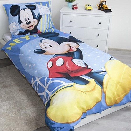 Disney Mickey Mouse Hey Dekbedovertrek - Eenpersoons - 140x200 cm - Blauw - Disney Mickey