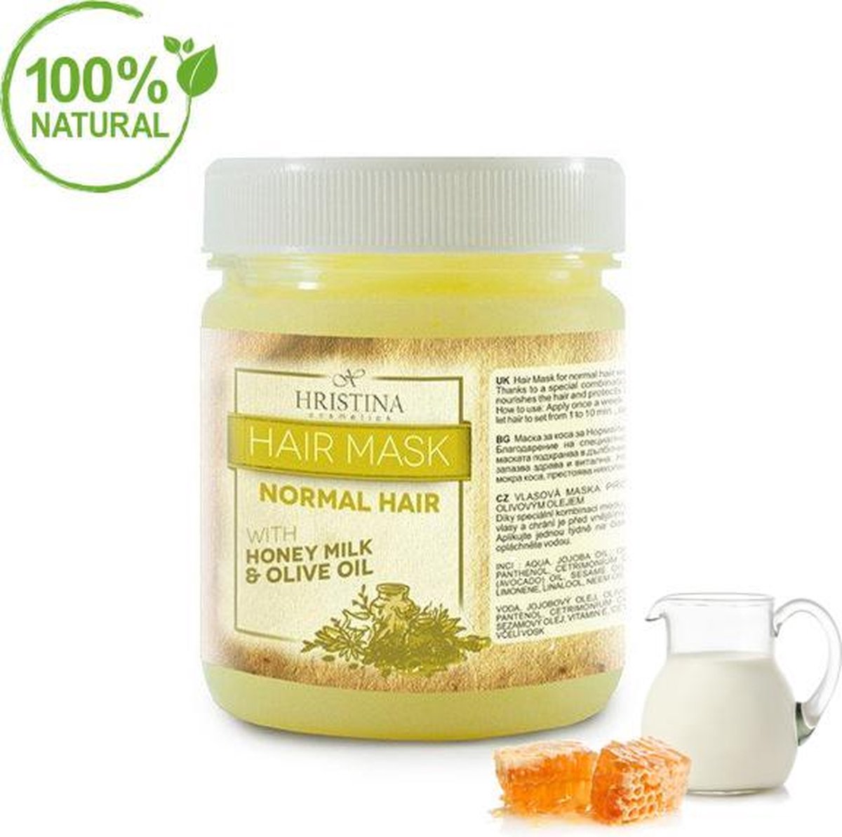 Melk Honing En Olijf 100% Natural Haarmasker - 200ml - Met Vitamine E&B5