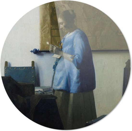 Brieflezende vrouw | Johannes Vermeer | Rond Plexiglas | Wanddecoratie | 60CM x 60CM | Schilderij | Oude meesters | Foto op plexiglas