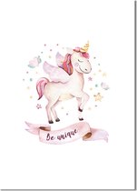 DesignClaud Unicorn / Eenhoorn poster - Be unique - Kinderkamer poster A4 + Fotolijst wit