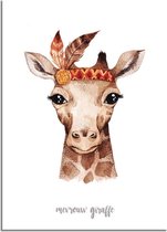 DesignClaud Mevrouw Giraffe - Kinderkamer poster - Babykamer poster - Wanddecoratie A3 + Fotolijst zwart