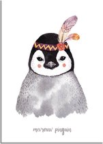 DesignClaud Mevrouw Pinguin - Kinderkamer poster - Babykamer poster - Wanddecoratie A2 + Fotolijst wit