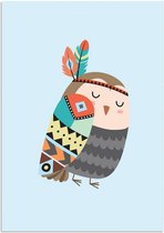 DesignClaud Vogel - Indianen Stijl - Tribal - Kinderkamer poster - Babykamer poster A2 + Fotolijst wit