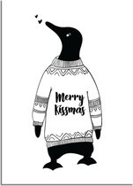 DesignClaud Kerstposter Merry Kissmass - kerstdecoratie - Zwart wit A3 + Fotolijst wit