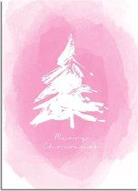 DesignClaud Kerstposter Merry Christmas Denneboom - Kerstdecoratie Roze A3 + Fotolijst zwart