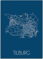DesignClaud Tilburg Plattegrond poster Blauw  - A3 + Fotolijst wit (29,7x42cm)