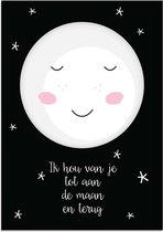 DesignClaud Ik hou van je tot de maan en terug - Zwart wit kinderposter A4 poster (21x29,7cm)