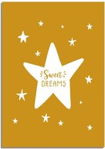 DesignClaud Sweet Dreams - Kinderkamer poster - Mosterd geel + wit A4 + Fotolijst zwart