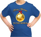 Foute kerst shirt / t-shirt - Merry Christmas to the world - blauw voor kinderen - kerstkleding / christmas outfit 140/152
