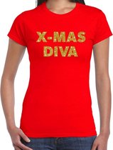 Foute Kerst t-shirt - x-mas diva - goud / glitter - rood - dames - kerstkleding / kerst outfit XS