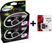 1 + 1 Fujifilm Quicksnap Flash - Wegwerpcamera met flitser - Dubbel pak - 27 opnames - one time use -  nu met extra kingston 8gb Micro sd kaart en adapter