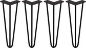 4 x Tafelpoten staal - Lengte: 35.5cm - 3 pin - 10mm – Zwart - SkiSki Legs ™ - Retro hairpin pinpoten