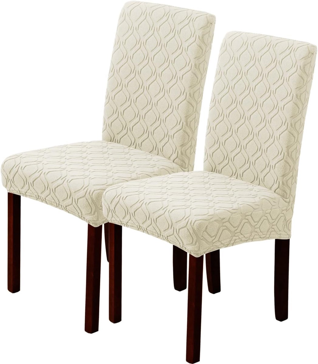 Ibenzoa Stretch Stoelhoes Set Beige - Geschikt voor Eetkamer en Schommelstoelen (2 Stuks)