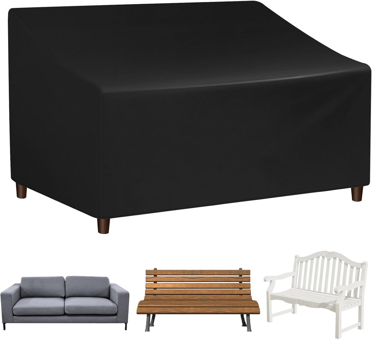 Famanu Tuinbankhoes, beschermhoes voor tuinbank, 420D Oxford-beschermhoes, tuinstoelen, voor terrasbanken buiten, waterdicht, winddicht en stofdicht, zwart, 134 x 70 x 65/94 cm