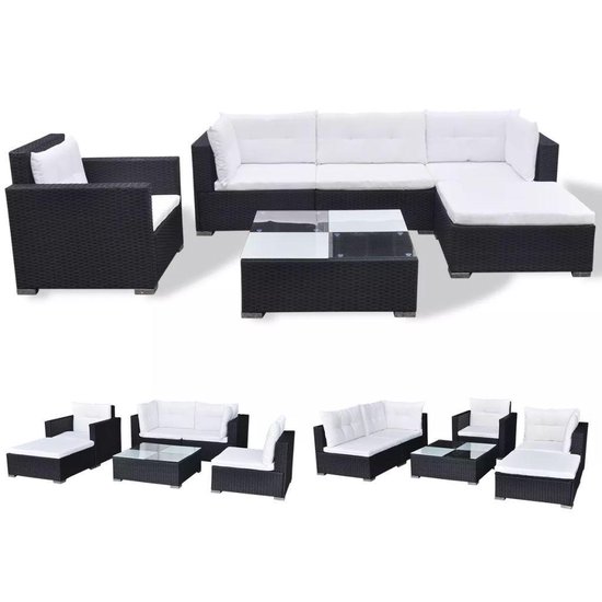 vidaXL 6 delige Loungeset met kussens poly rattan zwart vidaXL 6 delige Loungeset met kussens poly rattan zwart