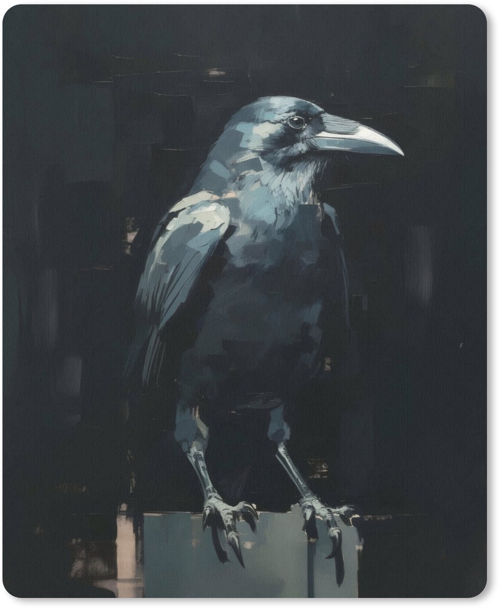Muismat 19x23 cm - Mousepad Raaf - Vogels - Zwart - Muismatten