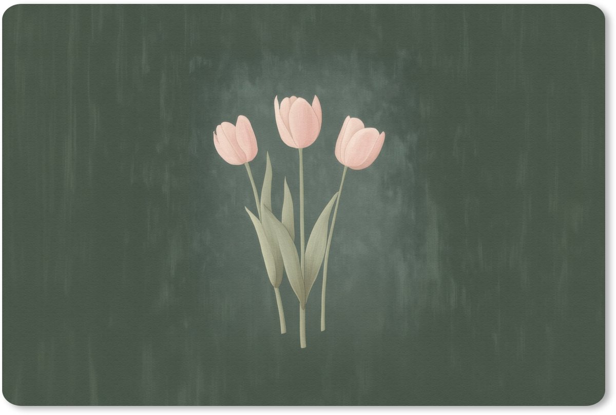 Muismat 27x18 cm - Mousepad Tulpen - Liefde - Donkergroen - Muismatten