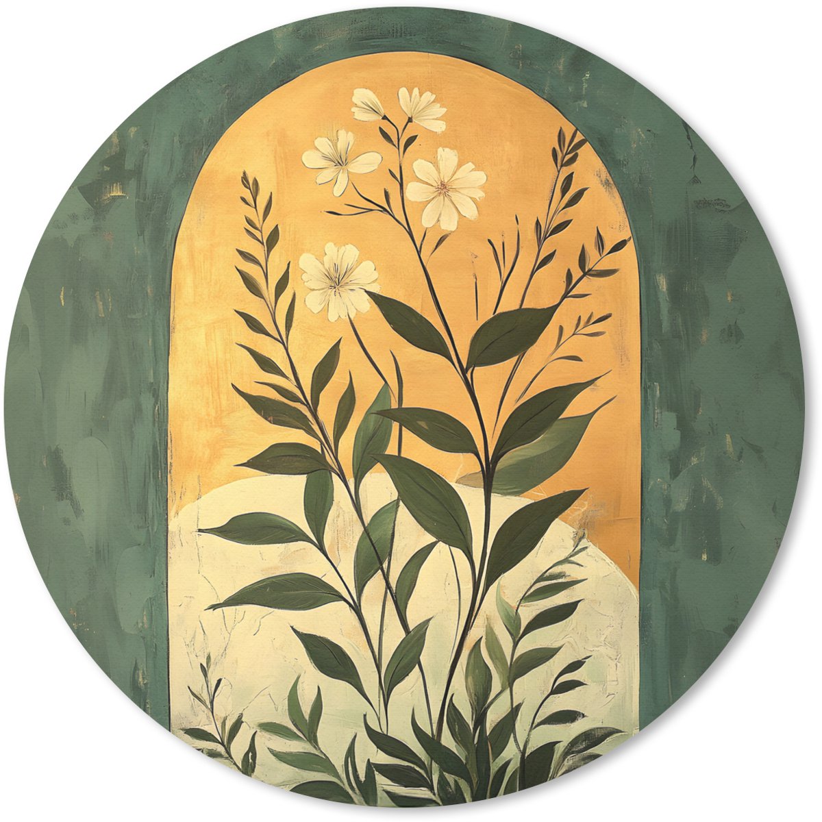 Muismat rond 50x50 cm - Mousepad Plant - Bloemen - Wit - Ronde muismatten