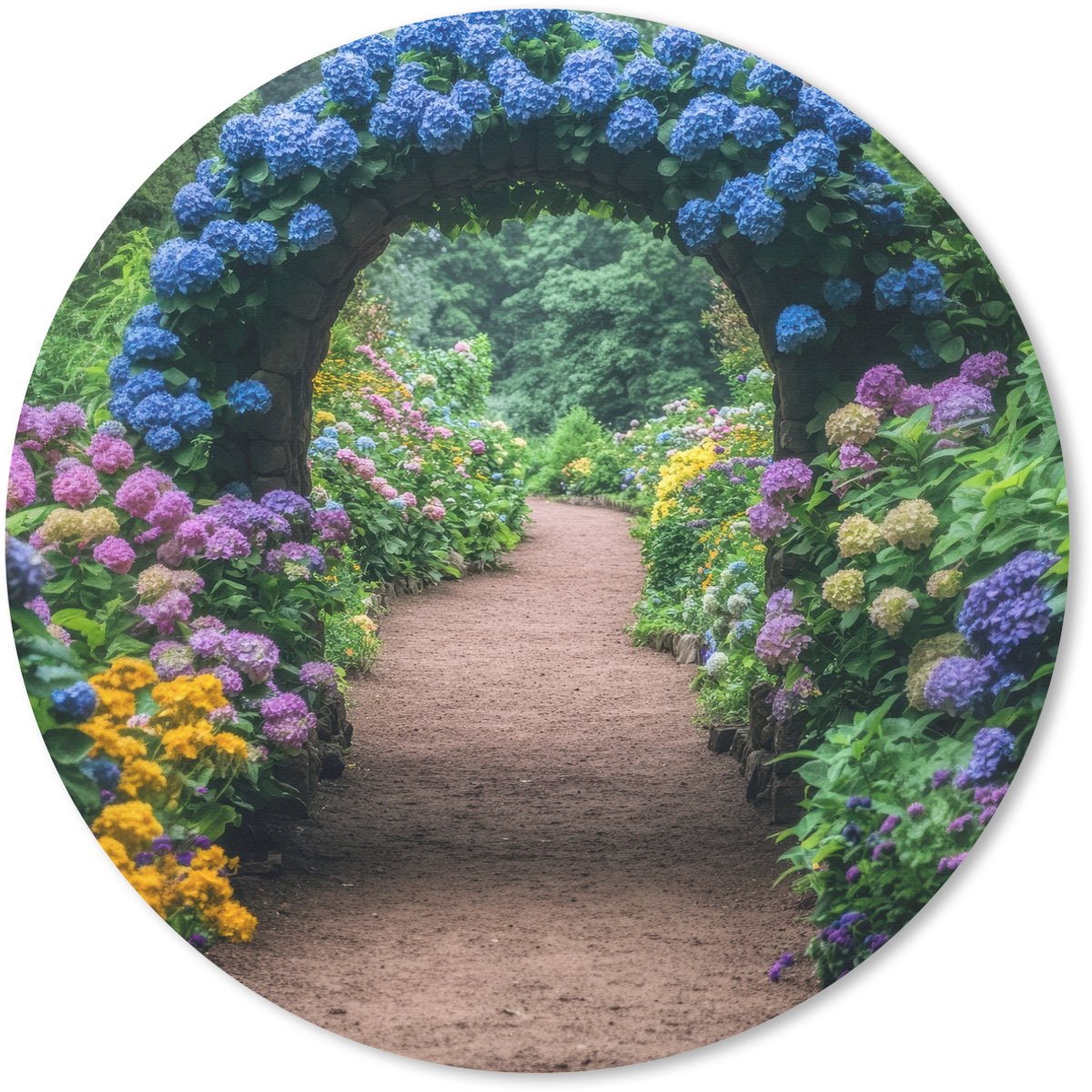 Muismat rond 40x40 cm - Mousepad Doorkijk - Bloemen - Hortensia - Pad - Ronde muismatten