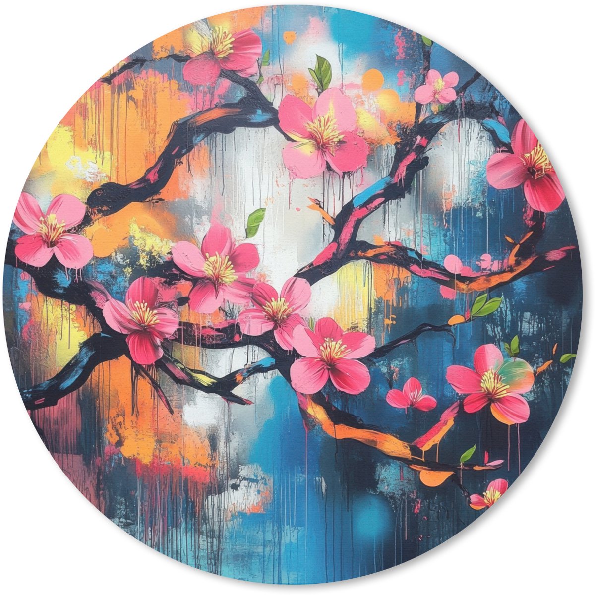 Muismat rond 40x40 cm - Mousepad Bloemen - Tak - Artistiek - Roze - Ronde muismatten