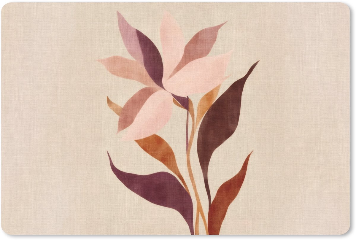 Muismat 27x18 cm - Mousepad Bloemen - Blaadjes - Minimalistisch - Roze - Muismatten