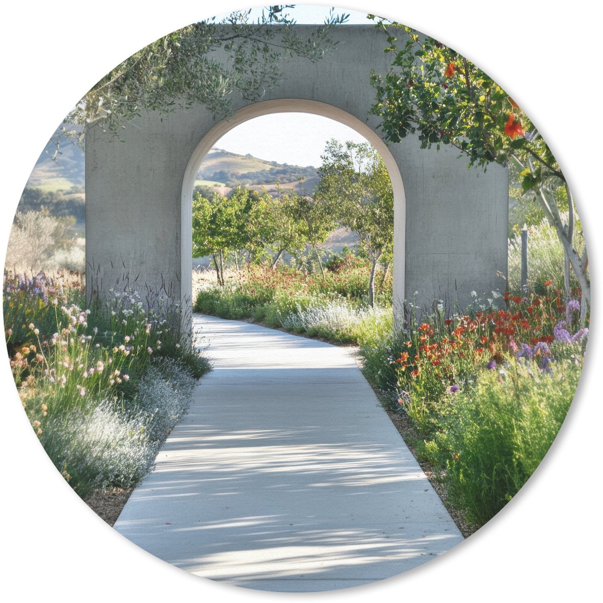 Muismat rond 40x40 cm - Mousepad Doorkijk - Pad - Beton print - Landschap - Ronde muismatten