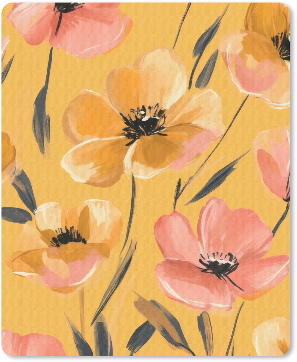 Muismat 19x23 cm - Mousepad Bloemen - Geschilderd - Geel - Muismatten