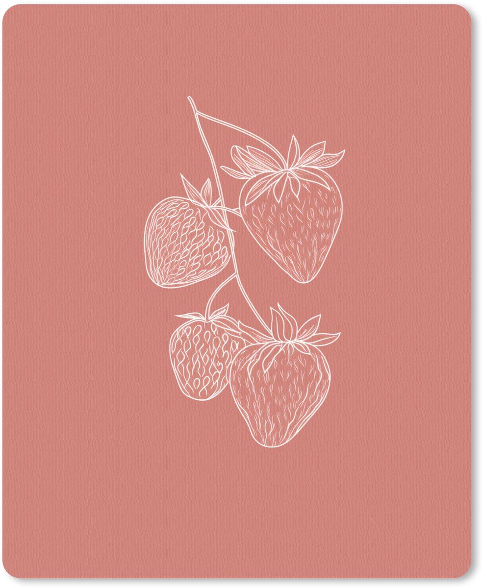 Muismat 19x23 cm - Mousepad Minimalistisch - Illustratie - Aardbei - Tak - Muismatten