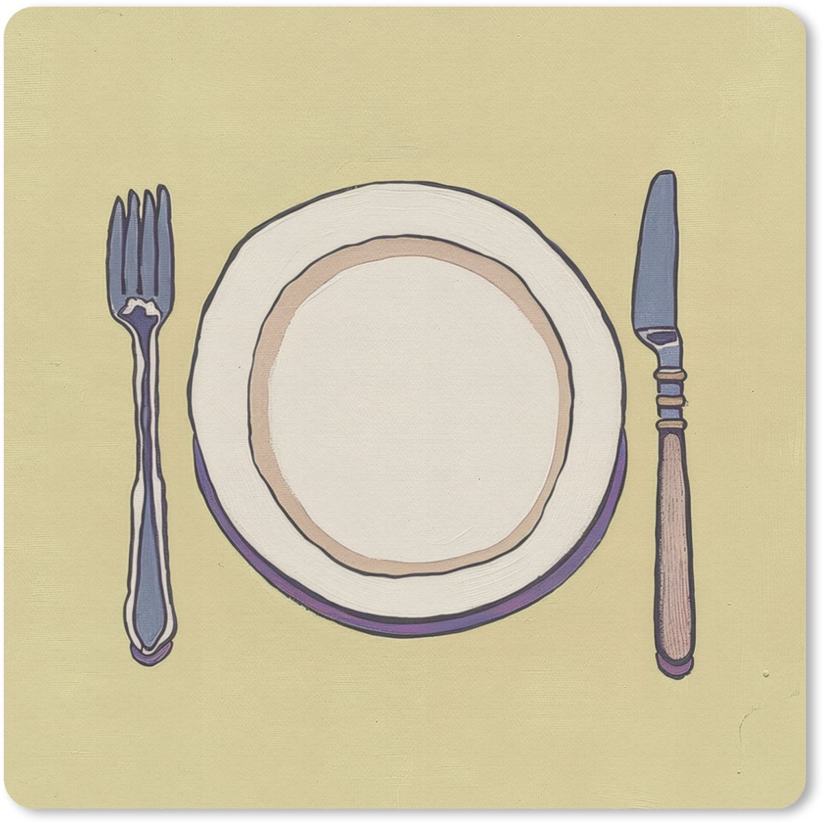 Muismat 20x20 cm - Mousepad Illustratie - Bord - Bestek - Beige - Muismatten