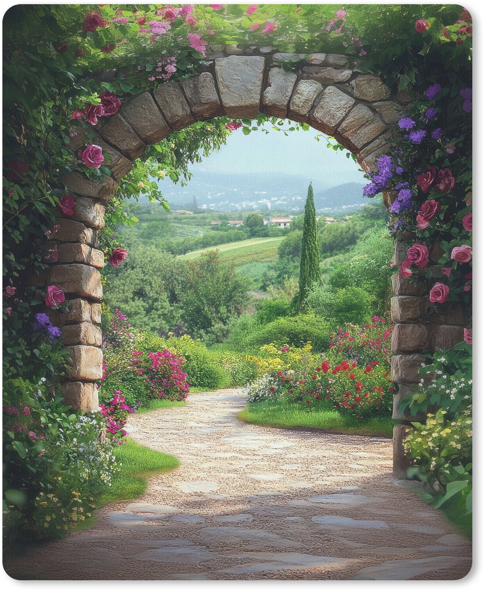 Muismat 19x23 cm - Mousepad Doorkijk - Landschap - Bloemen - Pad - Uitzicht - Muismatten