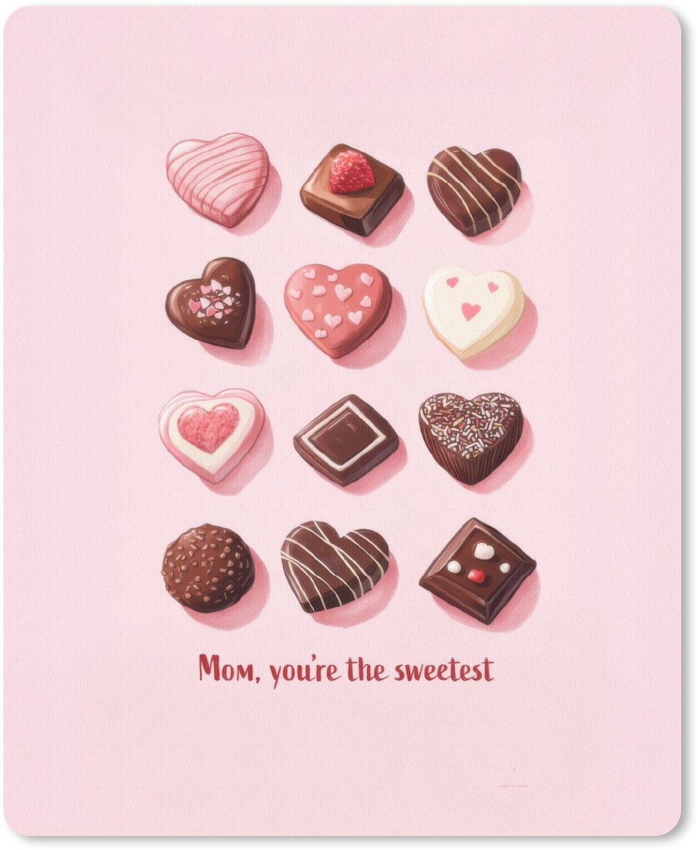 Muismat 19x23 cm - Mousepad Chocolaatjes - Hartvormig - Liefste - Muismatten
