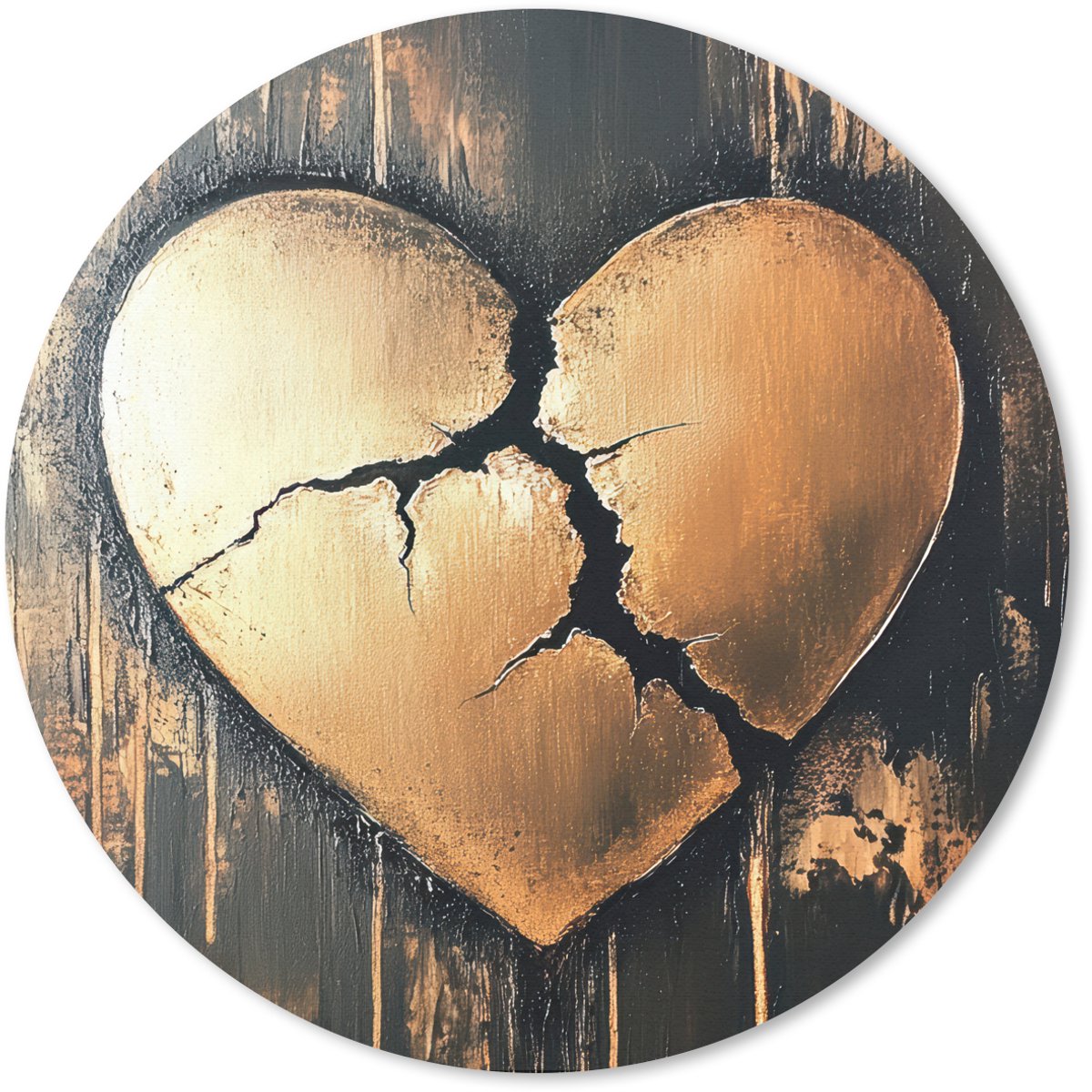 Muismat rond 50x50 cm - Mousepad Gebroken hart - Goud - Houtlook - Liefde - Ronde muismatten