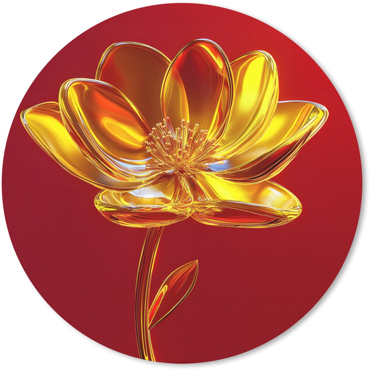 Muismat rond 30x30 cm - Mousepad Bloem - Goud - Glazen - Ronde muismatten