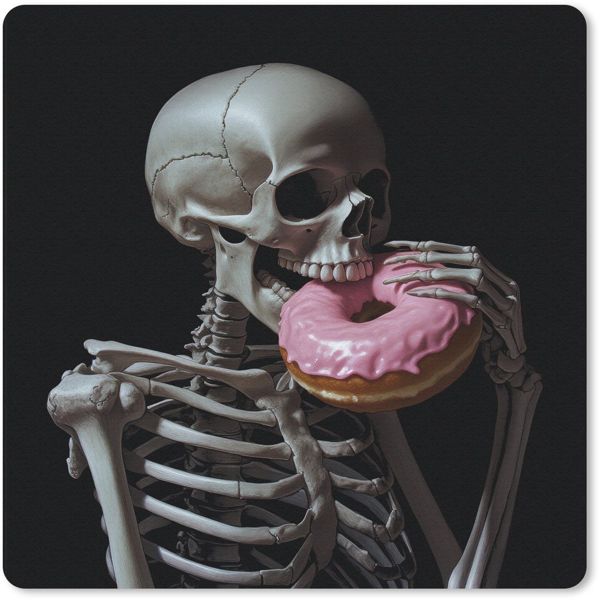 Muismat 30x30 cm - Mousepad Skelet - Donut - Eten - Schedel - Roze - Muismatten
