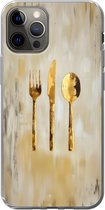 Telefoonhoesje Geschikt voor iPhone 13 Pro hoesje - Verf - Goud - Bestek - Siliconen Telefoonhoesje Telefoonhoesje