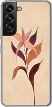 Telefoonhoesje Geschikt voor Samsung Galaxy S22 hoesje - Minimalistisch - Bloem - Bladeren - Beige - Siliconen Telefoonhoesje Telefoonhoesje