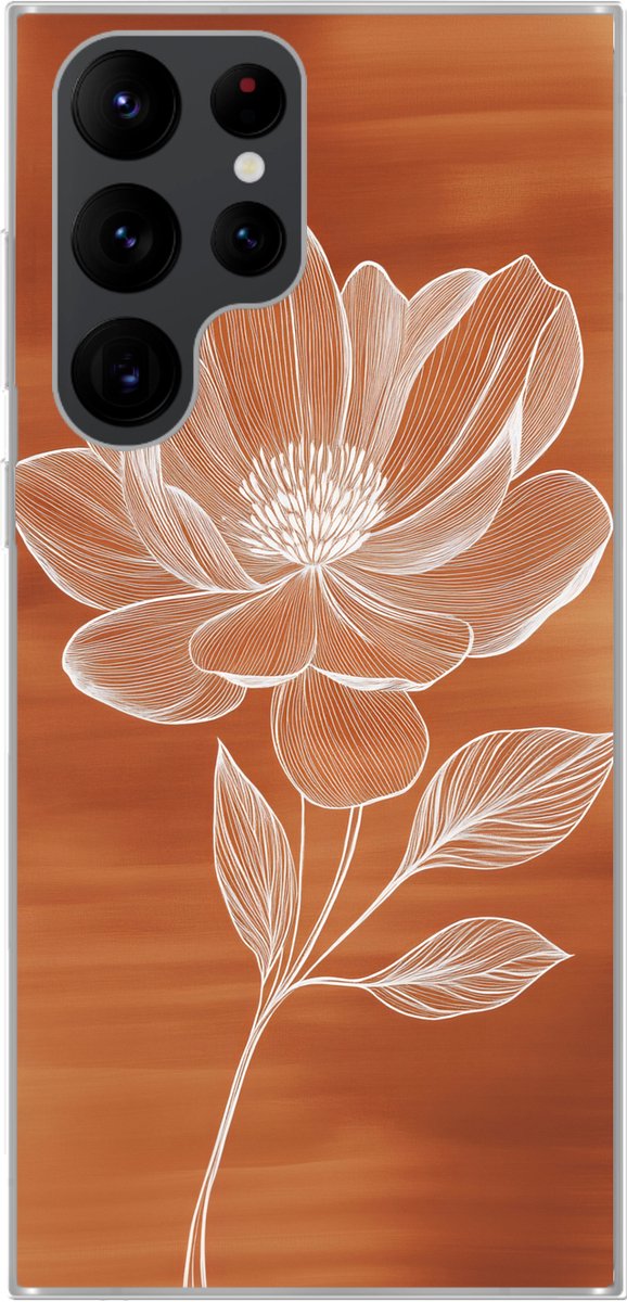 Telefoonhoesje Geschikt voor Samsung Galaxy S22 Ultra hoesje - Bloem - Minimalistisch - Wit - Siliconen Telefoonhoesje Telefoonhoesje