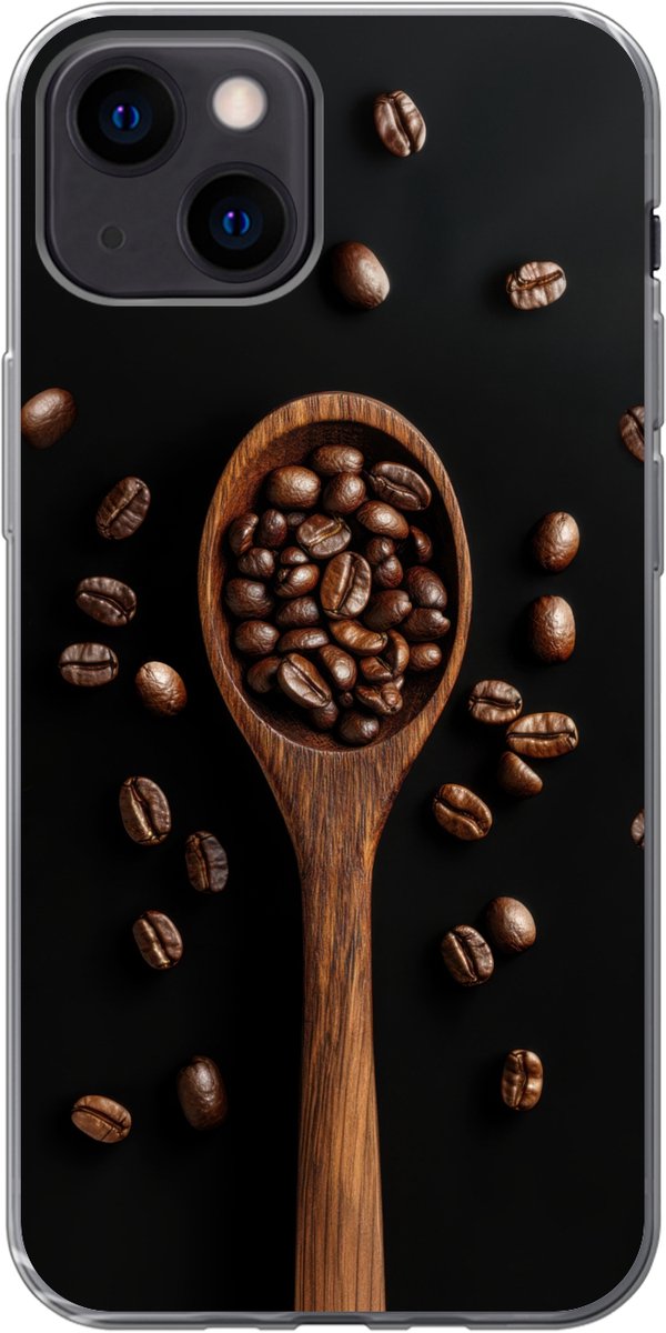 Telefoonhoesje Geschikt voor iPhone 13 mini hoesje - Hout - Zwart - Koffiebonen - Siliconen Telefoonhoesje Telefoonhoesje