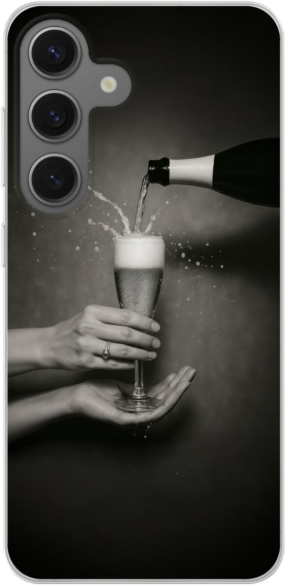Telefoonhoesje Geschikt voor Samsung Galaxy S25 hoesje - Champagnefles - Glas - Minimalistisch - Spetters - Siliconen Telefoonhoesje Telefoonhoesje
