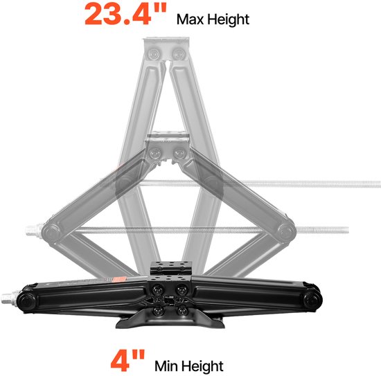 RV - Cric à ciseaux avec manivelle, pied et niveau à bulle (2 pièces) - Stabilisateur pour mise à niveau, hauteur de levage 103-595 mm, capacité de charge jusqu'à 2948 kg, robuste et durable