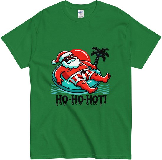 Dames Heren T Shirt met Grappig Zomer Opdruk - Santa op Vakantie - Groen - 2XL