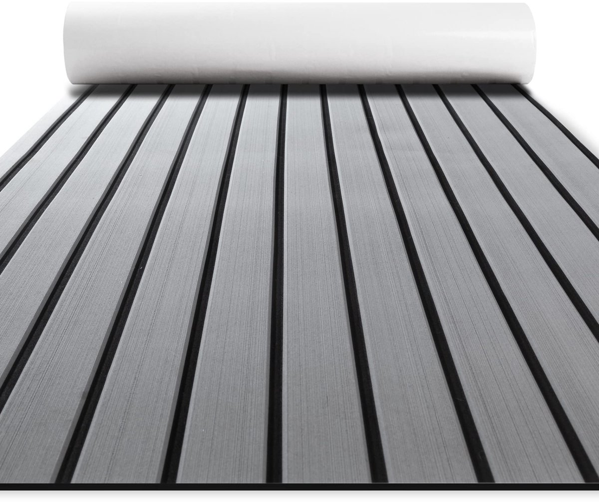 Decking Zelfklevende Bootmat - EVA Teak Foam Decking Mat - Teak Boten Vloerbedekking - Teakhouten Jachtvloeren - Teak Vloerbedekking Vloer - Wasbaar - 240 x 60 x 0.6 cm - Grijs/zwart