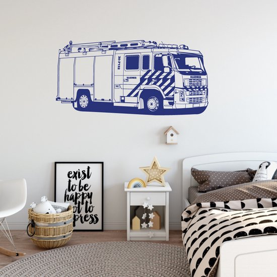 Muursticker Voiture des Pompiers - Jaune - 80 x 40 cm - chambre bébé et enfant - Muursticker4Sale
