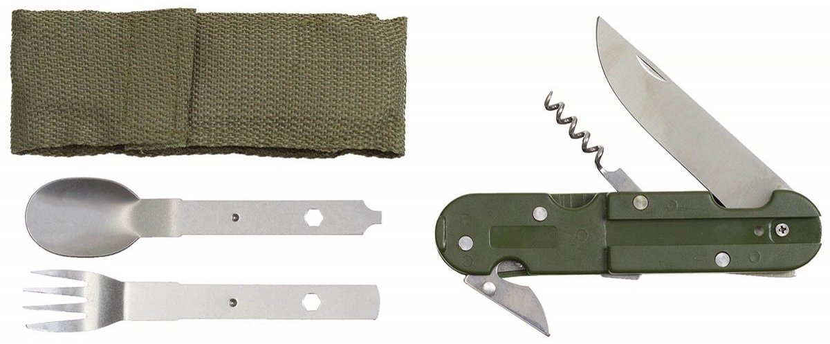 Fox Outdoor - Multi Tool met Vork, Mes & Lepel - Leger Groen