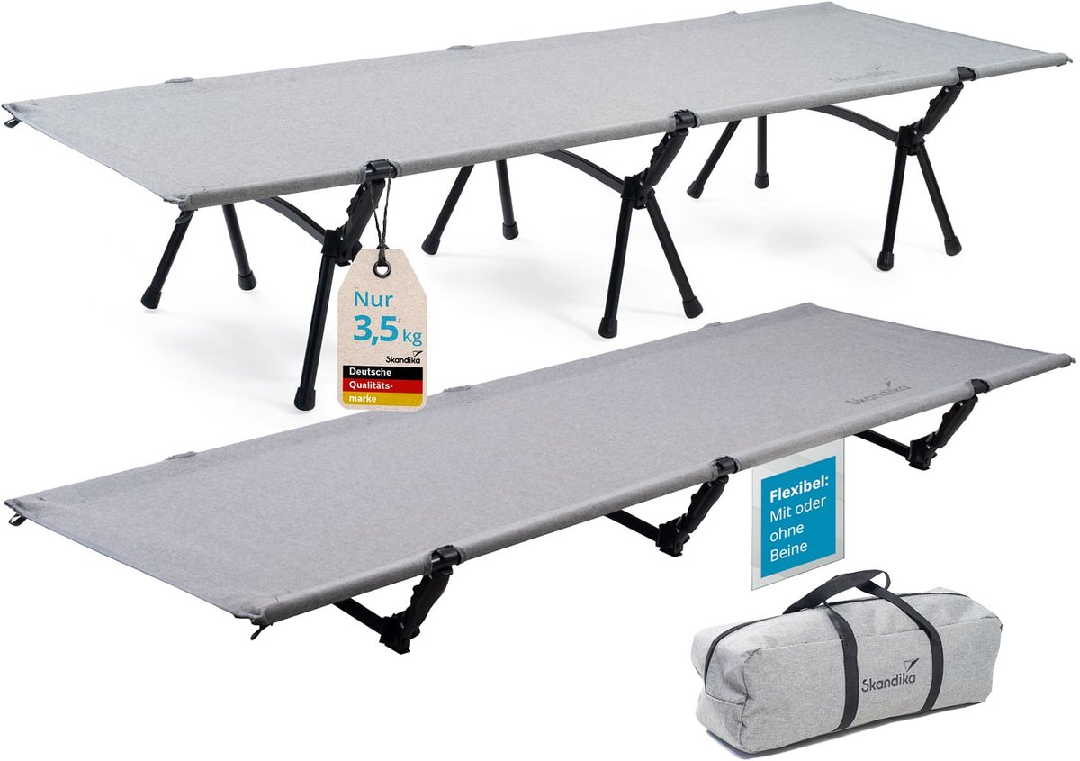 Skandika campingbed Svalig - Aluminium veldbed voor camping, 2,7 kg, ultralicht, afneembare poten, verstelbare hoogte, belastbaar tot 150 kg, 192x66 cm | Opvouwbaar aluminium campingbed voor trekking tent