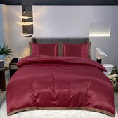 dekbedovertrek Decoware en satin brillant Dentelle - Bordeaux - 2 personnes - 200 x 220 cm - 2 taies d'oreiller 60 x 70 cm